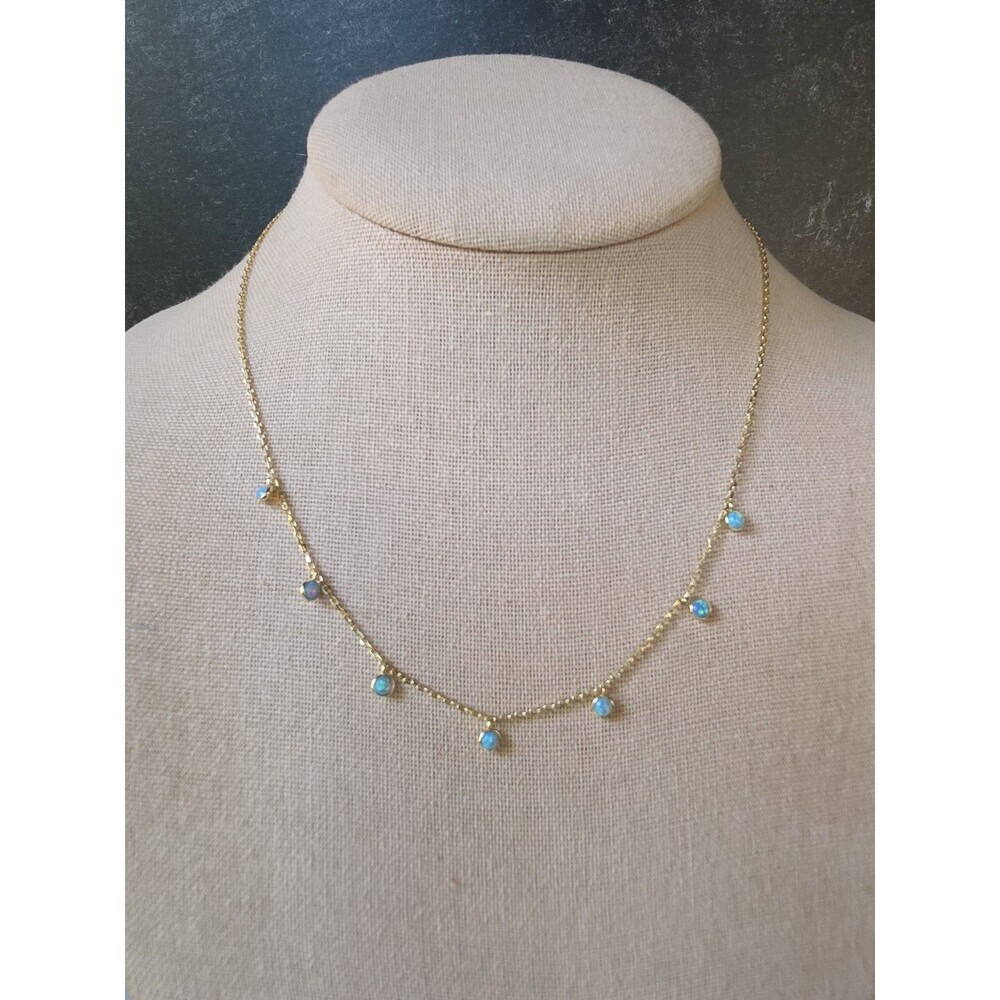 Gold Tone 925 Sterling Silver Faux Opal Adjustable Station Necklace Vintage